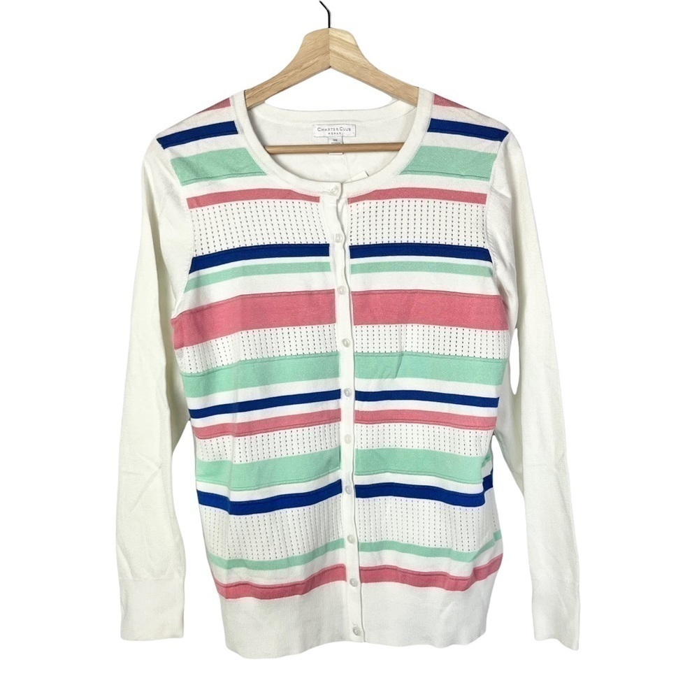 NEW Charter Club Horizontal Pastel‎ Button Down Lightweight Cardigan 0X
